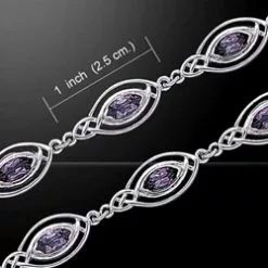 Celtic Knotwork With Gemstones Silver Bracelet 52-TBG282