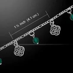 Celtic Knotwork & Emerald Glass Silver Bracelet 52-TBL035