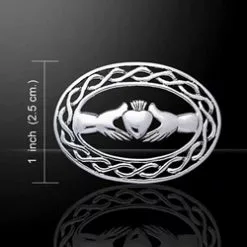 Irish Claddagh With Celtic Knotwork Silver Brooch 52-TBR027