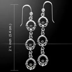 Celtic Triple Claddagh Silver Dangle Earrings 52-TER156