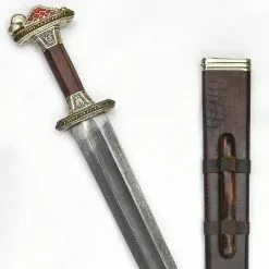 Scandinavian Vendel Chieftain's Sword With Damascus Blade - Tin Plated With Brass Hilt Accents - PRS411D